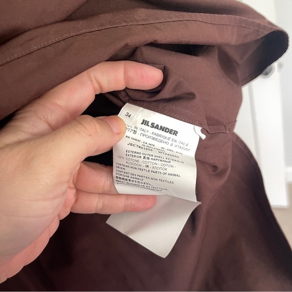 Jill Sander Tie-neck Organic-cotton Poplin Brown Blouse Long Sleeve V Neck - Picture 8 of 8